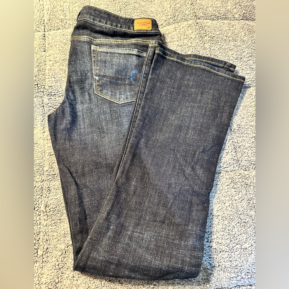 American Eagle skinny kick jeans, dark wash, size 14 long, like new